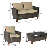 HAPPYGRILL 4 Pieces Patio Conversation Set Outdoor Rattan Wicker Furniture Set Sectional Wicker Sofa Chair & Coffee Table Set for Porch Poolside Backyard HAPPYGRILL