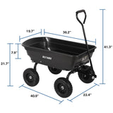 BILT HARD 4 Cu.Ft. 10" No-Flat Tires Poly Yard Dump Cart with 180° Rotating Handle, 600 lbs Capacity Heavy Duty Garden Carts and Wagons BILT HARD