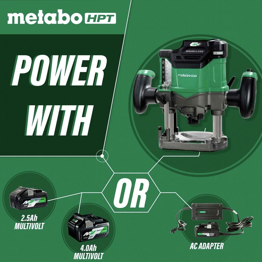 Metabo HPT 36V MultiVolt™ Cordless Plunge Router | Tool Only - No Battery | Includes 1/2-Inch and 1/4-Inch Collets | Variable Speed | Optional AC Adapter | M3612DAQ4 Metabo HPT