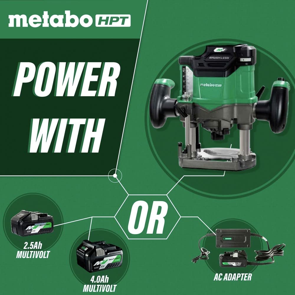 Metabo HPT 36V MultiVolt™ Cordless Plunge Router | Tool Only - No Battery | Includes 1/2-Inch and 1/4-Inch Collets | Variable Speed | Optional AC Adapter | M3612DAQ4 - WoodArtSupply