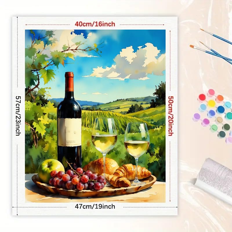 Wine and Food Paint by Numbers Kit for Adults - DIY Vineyard Picnic with Wine and Croissants Painting on Canvas 16x20 Inches, Acrylic Paint Set for Beginners, Art for Home Decoration or Gifts DecorFriday