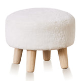 Cpintltr Round Footstool Ottoman Rabbit Wool Mushroom Stool Solid Wood Stool Small Upholstered Ottoman Shoe Changing Foot Stool Step Stool Sofa Footrest Stool for Living Room Bedroom (White) Cpintltr