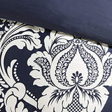 Madison Park Vienna Cotton Poly Blend Duvet Set - Classic Traditional Design, Cozy All Season Comforter Cover, Matching Shams, Decorative Pillows Vienna, King/Cal King(104"x92"), Indigo 6 Piece Madison Park