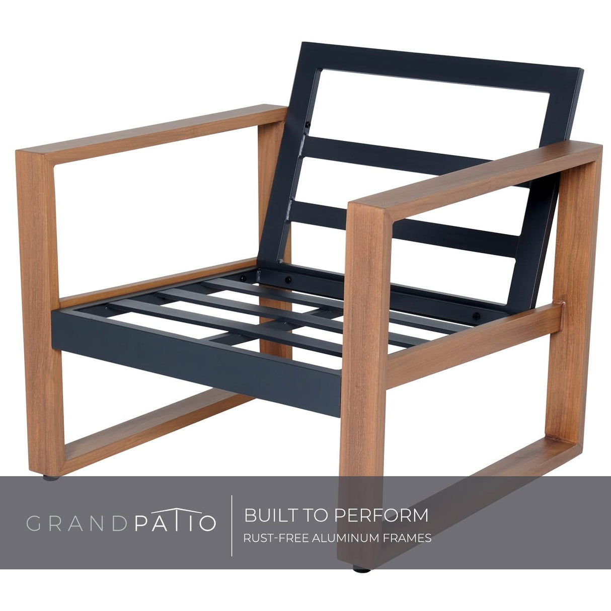 Grand patio Outdoor 4-Piece Modern Aluminum Patio Furniture Sets 5 Person Conversation Set, Faux Wood Grain Finish Frame Sofa with Removable Olefin Extra Thick Cushions and Coffee Table for Garden Grand patio