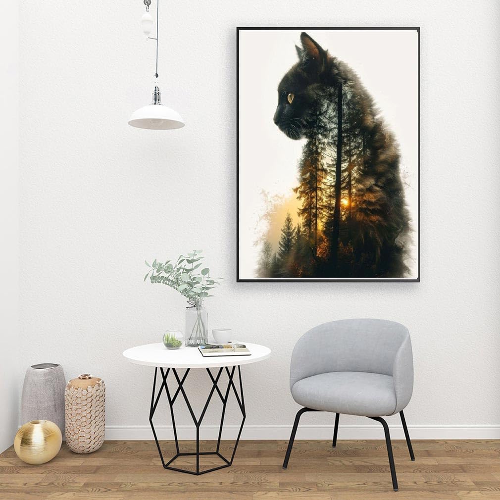 Forest Cat Paint by Numbers for Adults, Painting by Numbers Kit on Canvas for Beginners, Adults' Paint-by-Number Kits Oil Painting Kits for Gift Home Wall Decor 16x20 Inch Clendo