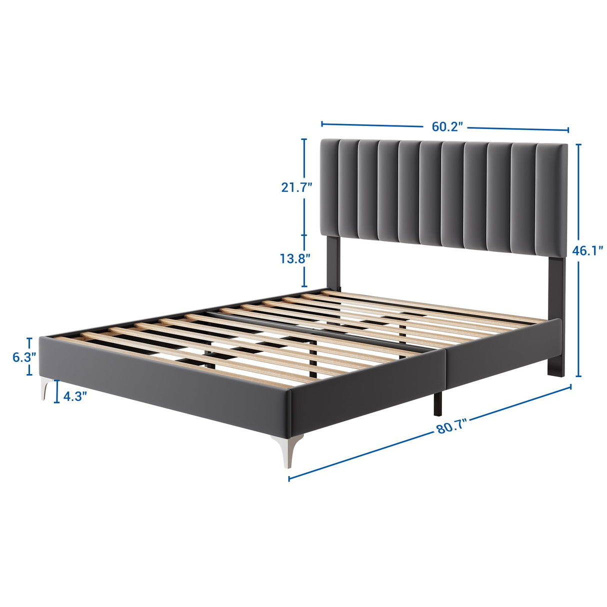 IDEALHOUSE Queen Size Bed Frame with Adjustable Headboard, Velvet Upholstered Platform Bed Frame with Strong Wooden Slats, Non-Slip and Noise-Free, No Box Spring Needed, Easy Assembly, Grey IDEALHOUSE