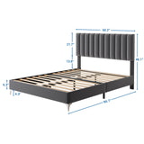 IDEALHOUSE Queen Size Bed Frame with Adjustable Headboard, Velvet Upholstered Platform Bed Frame with Strong Wooden Slats, Non-Slip and Noise-Free, No Box Spring Needed, Easy Assembly, Grey IDEALHOUSE