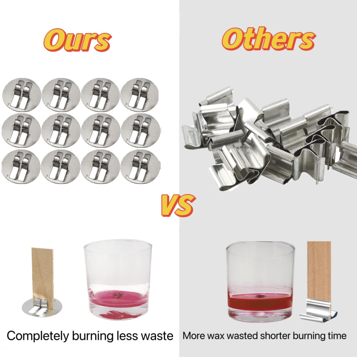 200 pcs Wick Clip & 200 pcs Stickers Stainless Steel Clips for Candle Making Wick Base for Candle Making Universal Wood Wick Clips Wooden Wicks Bases Fit Most Wooden Wicks (Wicks not Included Phinicco