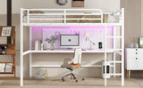 Harper & Bright Designs Queen Loft Bed with Desk, Metal Loft Bed with LED Lighted and Power Outlet, Queen Size Loft Beds with Desk for Teens, Adults, Kids, Noise Reduced Structure,White Harper & Bright Designs
