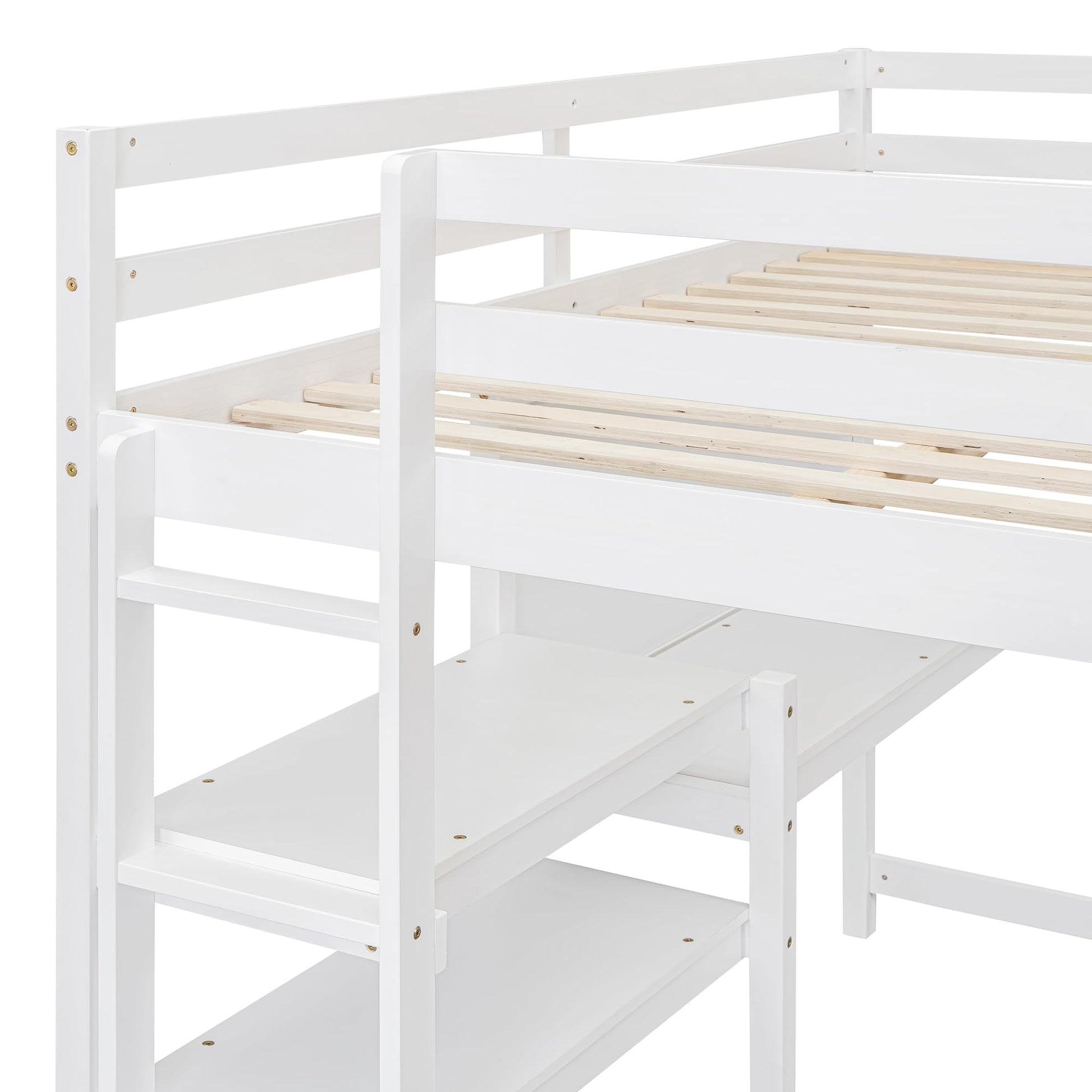 Full Size Loft Bed with Desk and Storage Solutions in White by Bellemave - WoodArtSupply