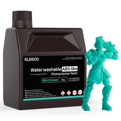 ELEGOO Water Washable ABS-Like 3D Printer Resin, High Durability and Toughness, Low Odor, Wide Compatibility for Mars Saturn Jupiter MSLA DLP LCD 3D Printing, Mint Green 2000g