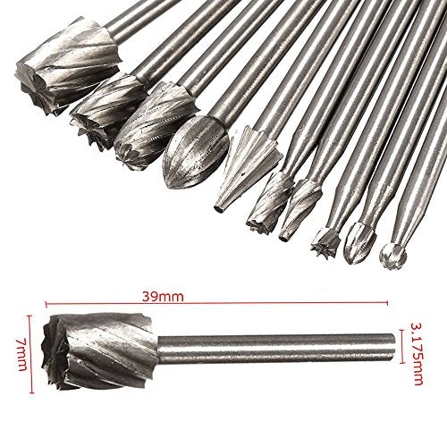 Yakamoz 2 Set of 10pcs 3mm 1/8 Inch Shank HSS Routing Router Bits Burr for Dremel Rotary Engraving Wood Working Tool - WoodArtSupply