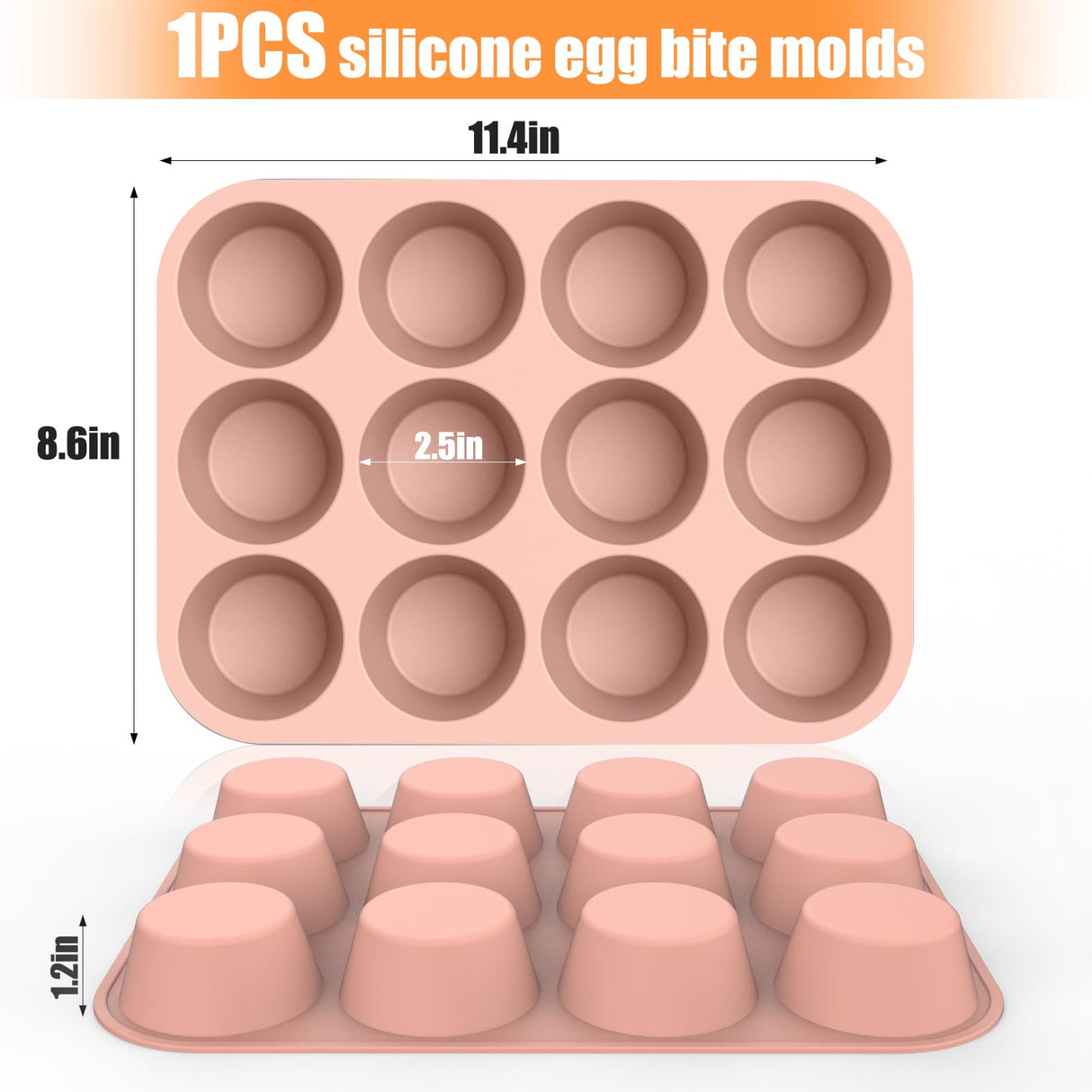 Mity rain Egg Bites Silicone Mold, Silicone Muffin Pans Cups for Baking, Nonstick Cupcakes Pan Round Tart Tray Confetti, BPA Free and Dishwasher Safe (1, pink) Mity rain
