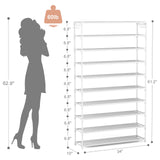 LANTEFUL 10 Tiers Shoe Rack 50 Pairs Large Capacity Tall Shoe Organizer Sturdy Shoe Storage with Two Hooks Space Saving Metal Wide Shoe Rack for Closet, Entryway, Bedroom, White LANTEFUL