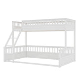 KEIKI Twin XL Over Queen Floor Bunk Bed, White Wooden Bunk Bed Frame with Ladder & Guardrail, Convertible to 2 Separated Kids Beds for Teens Bedroom, Easy Assembly, White KEIKI