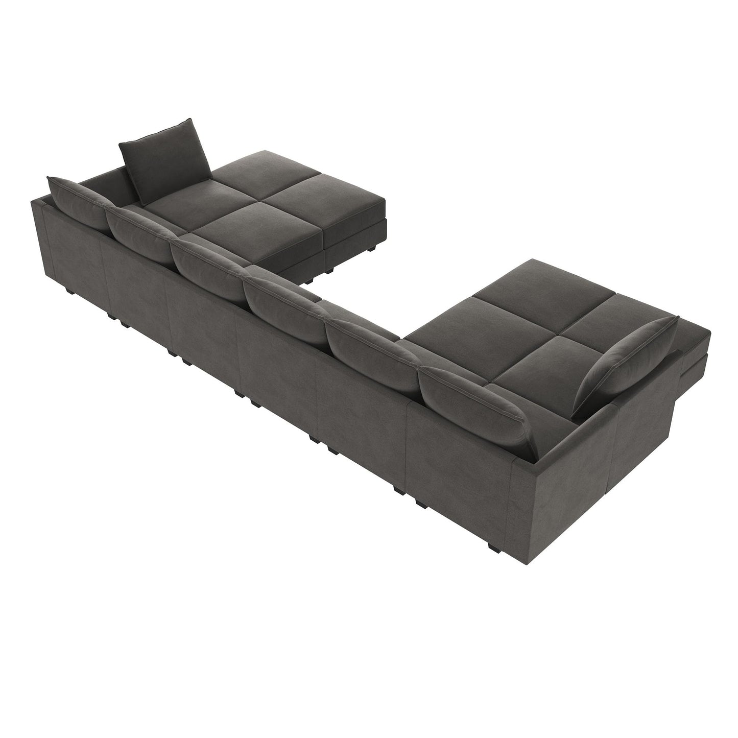 HONBAY Oversized Modular Sofa Couch with Chaise U Shaped Velvet Sectional Sofa Reversible Modular Sofa Sleeper Bed with Storage Seats, Grey