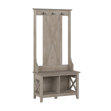 Bush Furniture Key West 66-inch Hall Tree with Shoe Storage Bench, Washed Gray (KWS166WG-03) Bush Business Furniture