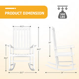 Flamaker Outdoor Rocking Chair Oversized Wooden Patio Chairs with Widened Armrest High Back Porch Rocker for Lawn, Garden, Backyard, Fire Pit (White) Flamaker