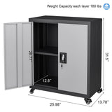 FATIGOS 31.5''H Metal Storage Cabinet with Wheels, Garage Storage Cabinet with Lock, Lockable Steel Rolling Tool Chest with Doors & Adjustable Shelves for Garage, Home, Office, Assembly Required FATIGOS