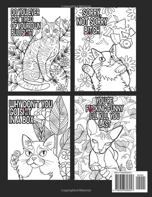 Swearing Cats Catitude: Coloring Book of Funny Kitty Memes For Adult Relaxation WoodArtSupply