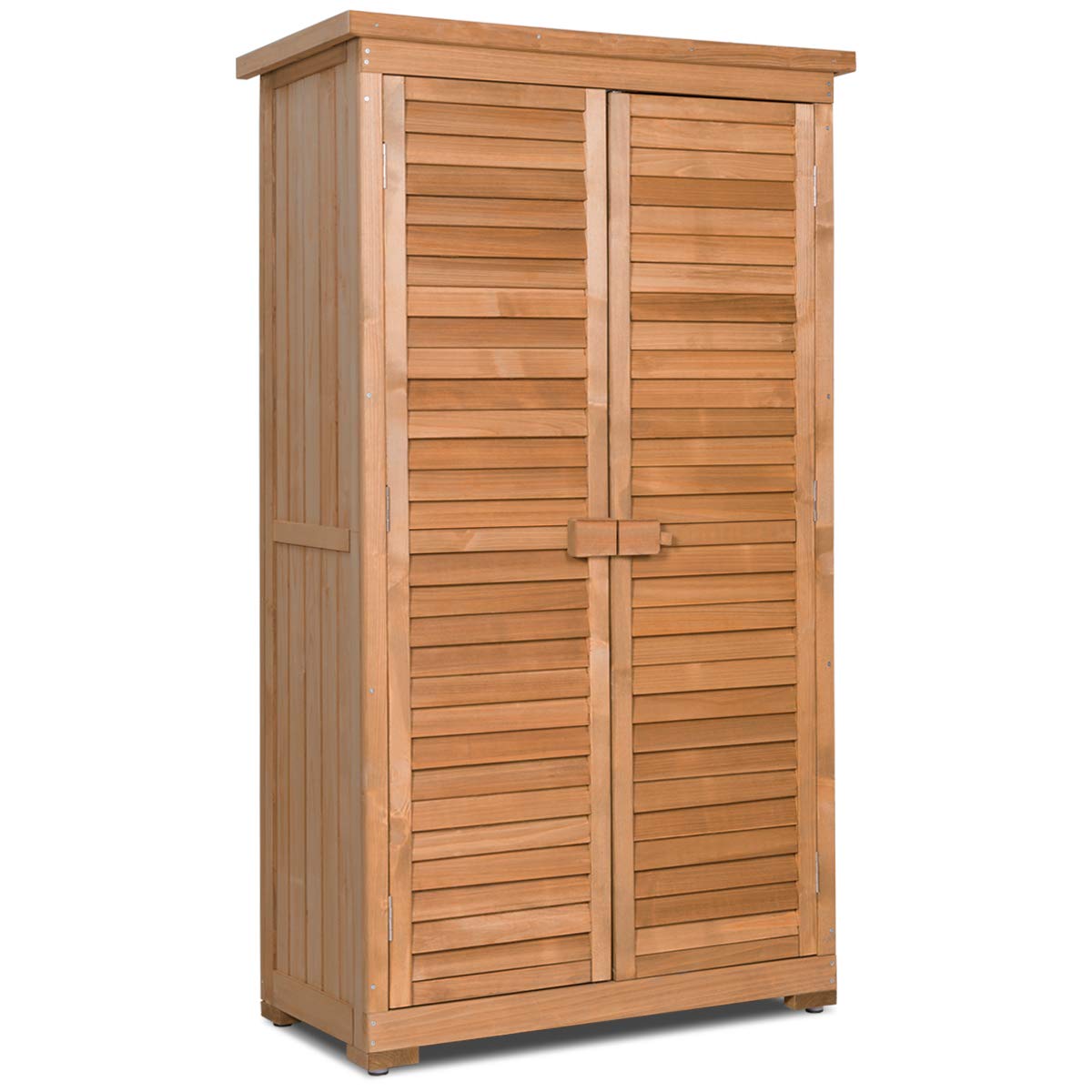 Goplus Outdoor Storage Cabinet, Wooden Storage Shed with Latch, Detachable Shelves & Weather Resistant Pitch Roof, Vertical Garden Tool Organizer for Outside Yard Patio Deck Goplus