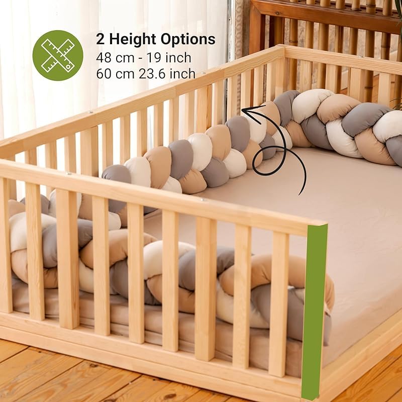 Montessori Front Open Floor Bed For Babies and Childs | Pine Wood Natural Solid Frame Bed With Wooden Slats | Sturdy Design Floor Bed Frame For Girls And Boys (Crib, Height : 19 Inches) wood and montessori