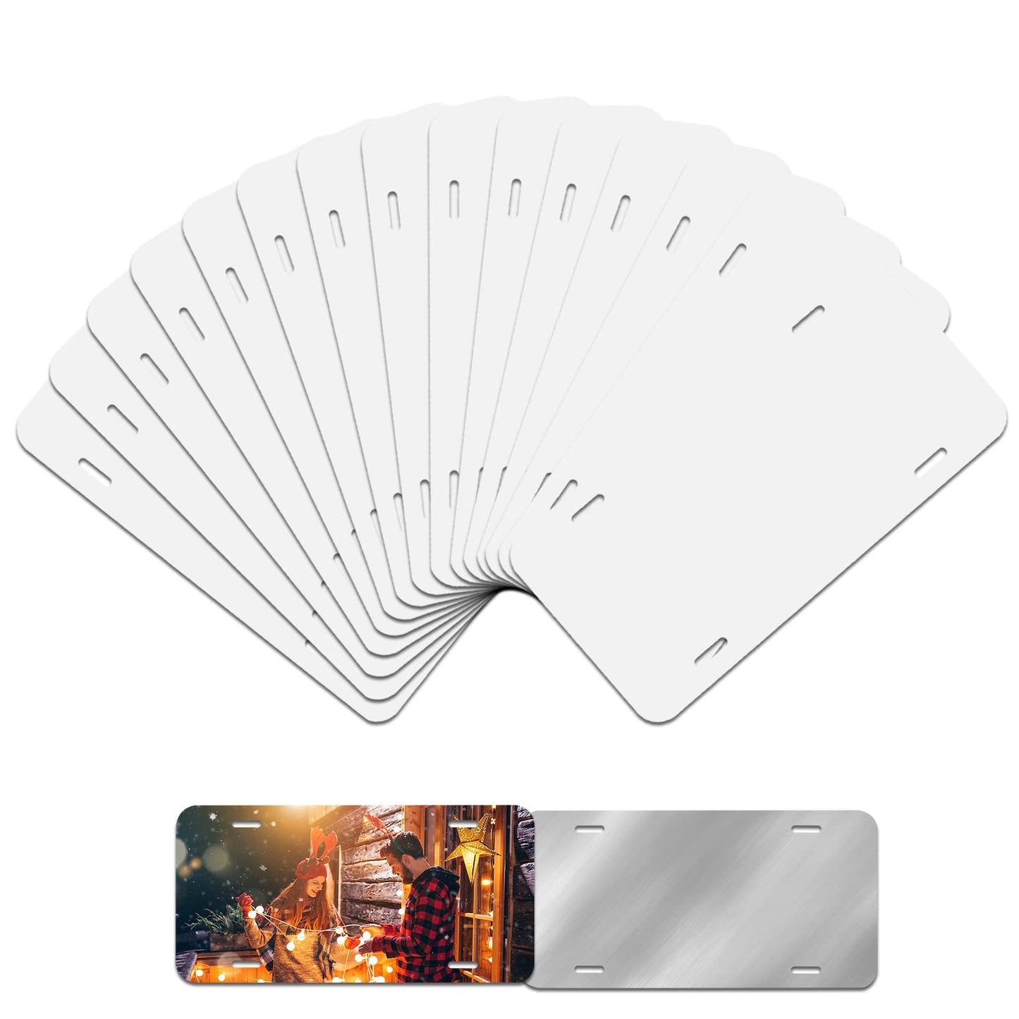 14 Pack Sublimation License Plate Blanks, Thickness 0.65mm Metal Automotive Sublimation License Plates Tag for Custom Design Work (White)