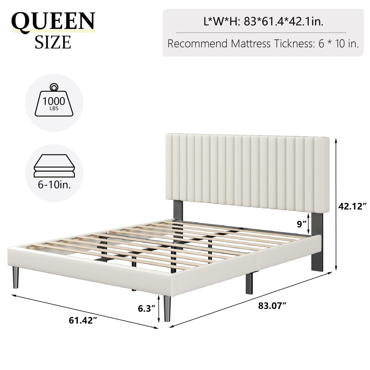 HAOARA Queen Size Platform Bed Frame with Velvet Upholstered Headboard, Queen Bed Frame with Strong Wood Slats, Box Spring Optional, Mattress Foundation, Easy Assembly Beige HAOARA
