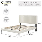 HAOARA Queen Size Platform Bed Frame with Velvet Upholstered Headboard, Queen Bed Frame with Strong Wood Slats, Box Spring Optional, Mattress Foundation, Easy Assembly Beige HAOARA