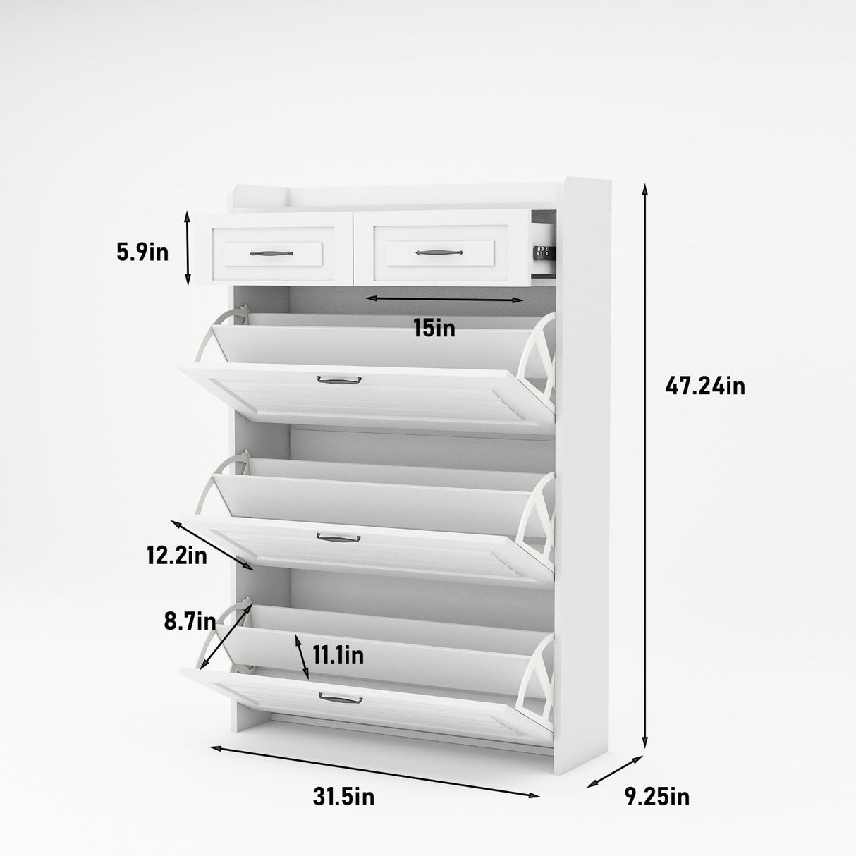 ODUWA Shoe Storage Cabinet with 3 Flip Drawers and 2 Storage Drawers,Easy to Store 18-25 Pairs of Shoes,White Wood Shoe Storage Cabinet for Entryway,Hallway,PVC Door with Shape ODUWA