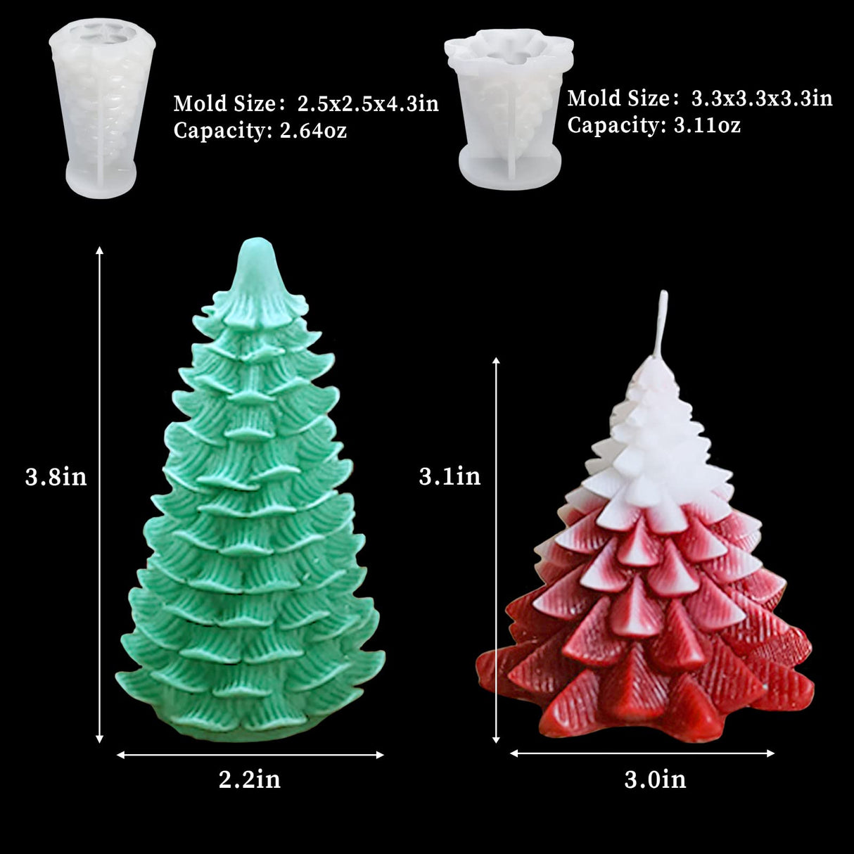 4PCS Christmas Tree Silicone Mold, 3D Candle Molds for Candle Making, Tree Shaped Silicone Epoxy Resin Mold, Ornament Mould for DIY Wax Candle Soap Art Craft Cake Chocolate Home Decor Wehous