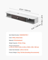 VEVOR Floating TV Stand, 47 in Wall Mount Entertainment Center with Cable Hole, Modern Floating TV Shelf with Storage Cabinet, Particle Board Console for DVD Player, Cable Box, Game Console, White VEVOR