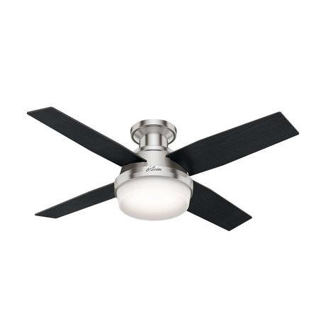 Hunter Fan Dempsey Low Profile Ceiling Fans with Lights and Remote, Flush Mount Ceiling Fan with Lights, Metal, Brushed Nickel Finish, 44 Inch LED Hunter