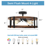 Voguad Semi Flush Mount Ceiling Light Fixture, Modern Farmhouse Wood Drum Ceiling Lamp, Rustic Close to Ceiling Lighting for Hallway Entryway Laundry Room Bedroom Voguad