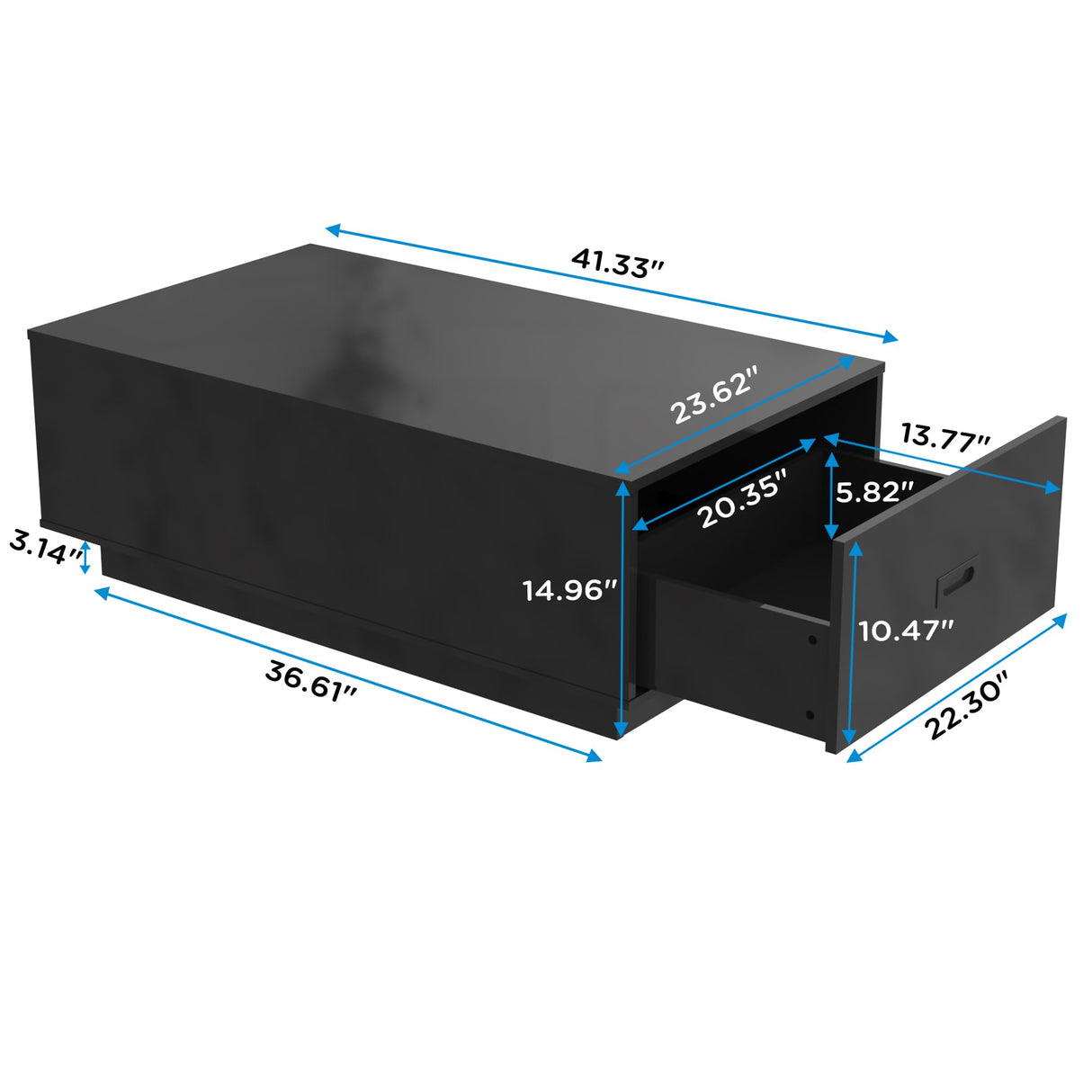 holzart High Glossy LED Coffee Table, led Coffee Table with 2 Drawers, Modern Coffee Table for Living Room, Black Coffee Table 41.33" W x 23.62" D holzart