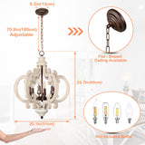 HMVPL Famrhouse Chandeliers for Bedrooms,6-Lights Dining Room Light Fixtures Over Table,Farmhouse Wooden Pendant Light with Candle Sockets,Retro Chandelier for Living Room Kitchen Foyer Island(20.1") HMVPL