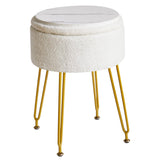 IBUYKE Teddy Velvet Storage Footrest Stool Ottoman, Makeup Vanity Stool Side Table with Removable Cover, Golden Steel Legs, Coffee Table Top Cover, White WBD010W IBUYKE