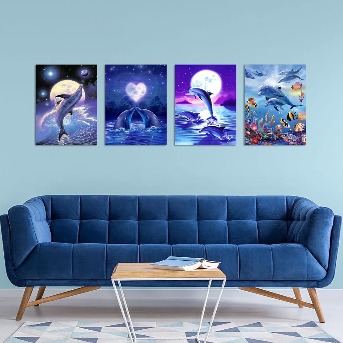 Muzagroo Art 4 Pack Diamond Paintings Kits for Adults 5D Diamond Art DIY with Round Full Drill Diamonds for Beginners Dolphins Diamond Wall Art for Living Room Muzagroo Art