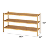 kiplant Long Shoe Rack, Bamboo Wood 3-Tier Shoe Rack for Entryway, Stackable | Foldable | Natural, Shoe Organizer for Hallway Closet, Free Standing Shoe Racks for Indoor Outdoor kiplant