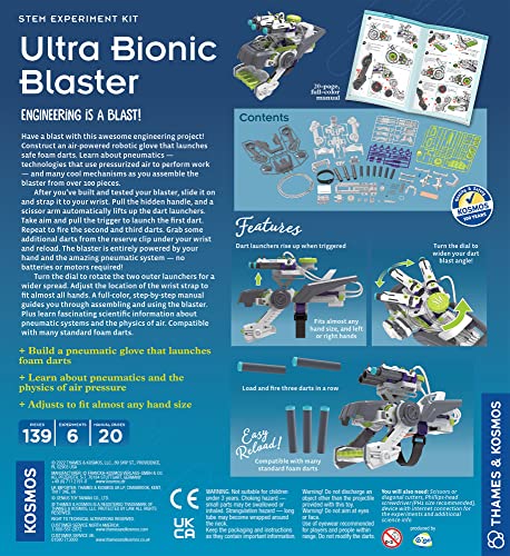 Thames & Kosmos Ultra Bionic Blaster STEM Experiment Kit | Construct a Robotic Foam Dart Blasting Glove | Challenging Build, Learn About Mechanical Technology & Engineering Thames & Kosmos