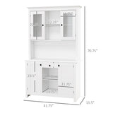 HOMCOM Freestanding Rustic Buffet with Hutch, 4 Door Farmhouse Kitchen Pantry Cabinet, Microwave Stand with Beadboard Panel, Drawer and Adjustable Shelves, White Aosom