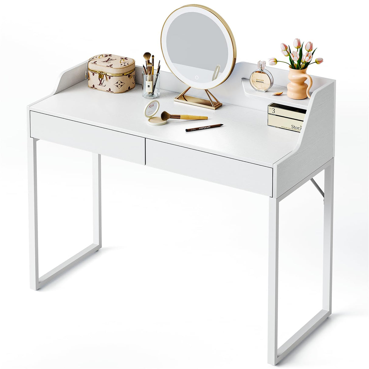 CubiCubi Vanity Desk with 2 Drawers, 40 Inch Computer Home Office Desk, Modern Makeup Dressing Desk, Study Work Table, White CubiCubi