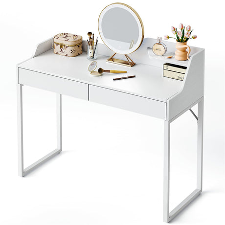 CubiCubi Vanity Desk with 2 Drawers, 40 Inch Computer Home Office Desk, Modern Makeup Dressing Desk, Study Work Table, White CubiCubi