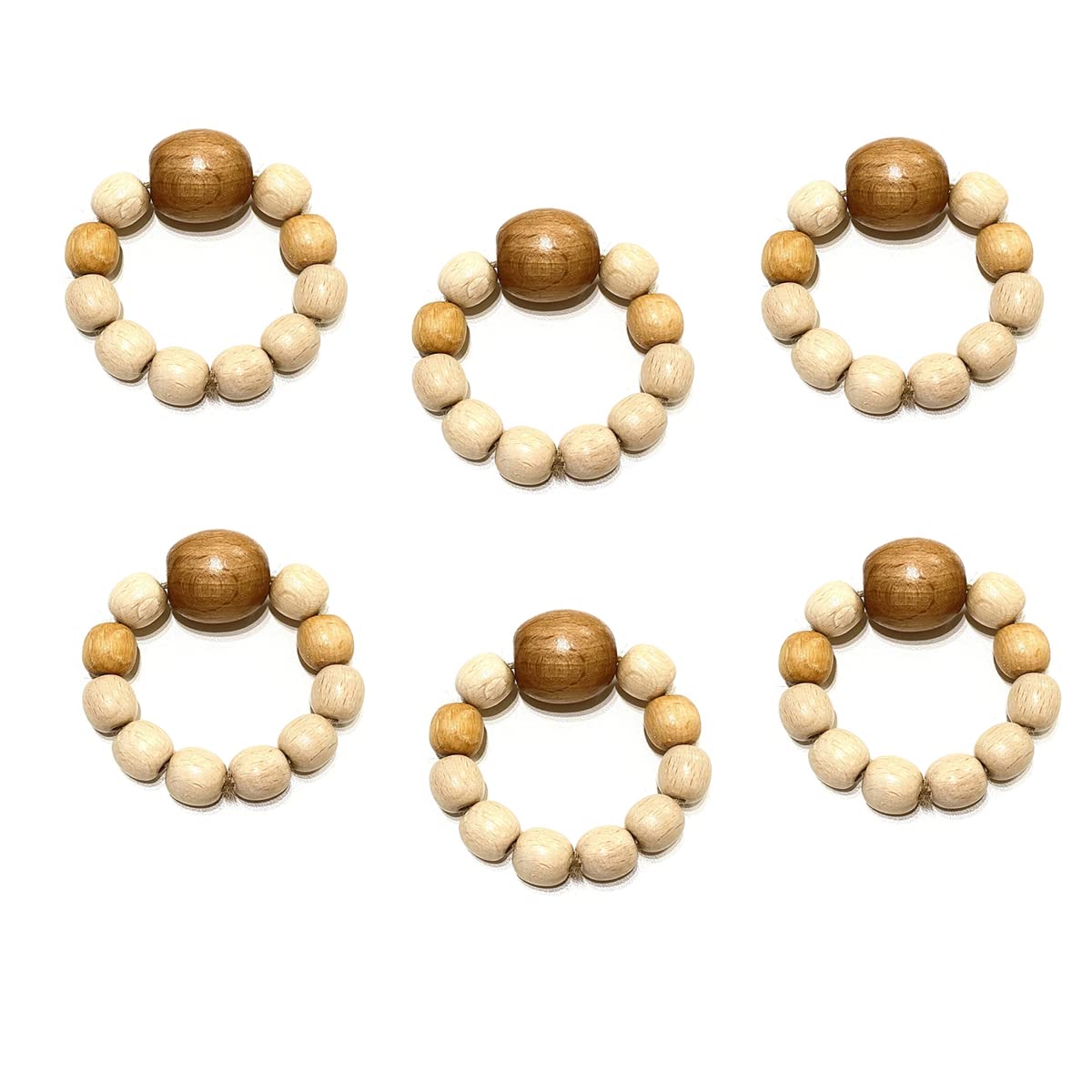 Napkin Rings Set of 6 - Wooden Beads Napkin Rings | Rustic Wooden Napkin Ring Holder for Table Decoration Handmade LEBEJUA Napkin Ring with Wood Beads & Jute Twine - Farmhouse Napkin Rings Boho Style LEBEJUA