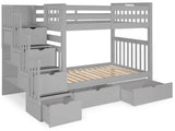 Bedz King Tall Stairway Bunk Beds Twin over Twin with 4 Drawers in the Steps and 2 Under Bed Drawers, Gray Bedz King
