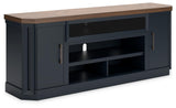Signature Design by Ashley Landocken Contemporary 83" TV Stand for TVs up to 95" with Fireplace Option, 2 Cabinets, 2 Doors, 2 Adjustable Shelves, Open Cubbies and Cord Openings, Dark Brown & Blue Signature Design by Ashley