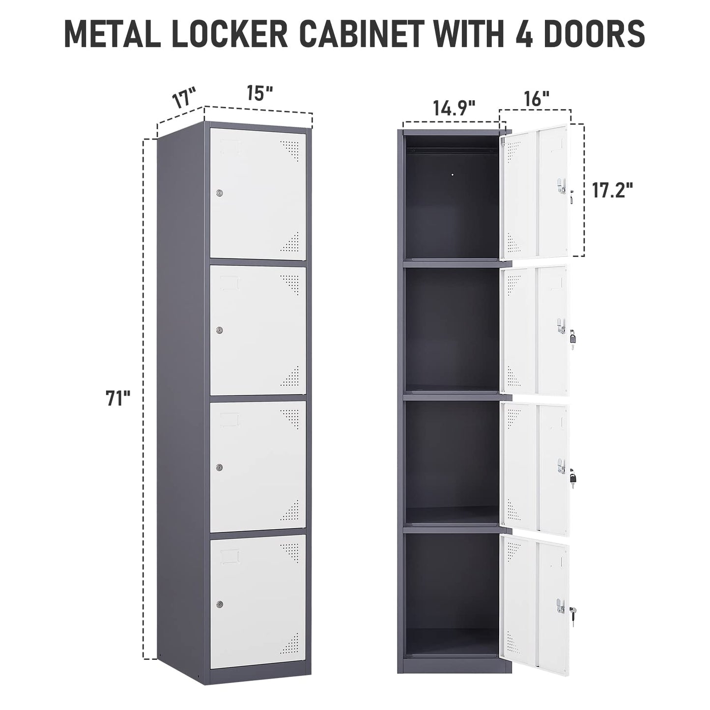 MIIIKO Metal Storage Lockers, 4 Door Large Locker for Employees, School, Gym, Home Office Storage Cabinet with Keys - WoodArtSupply