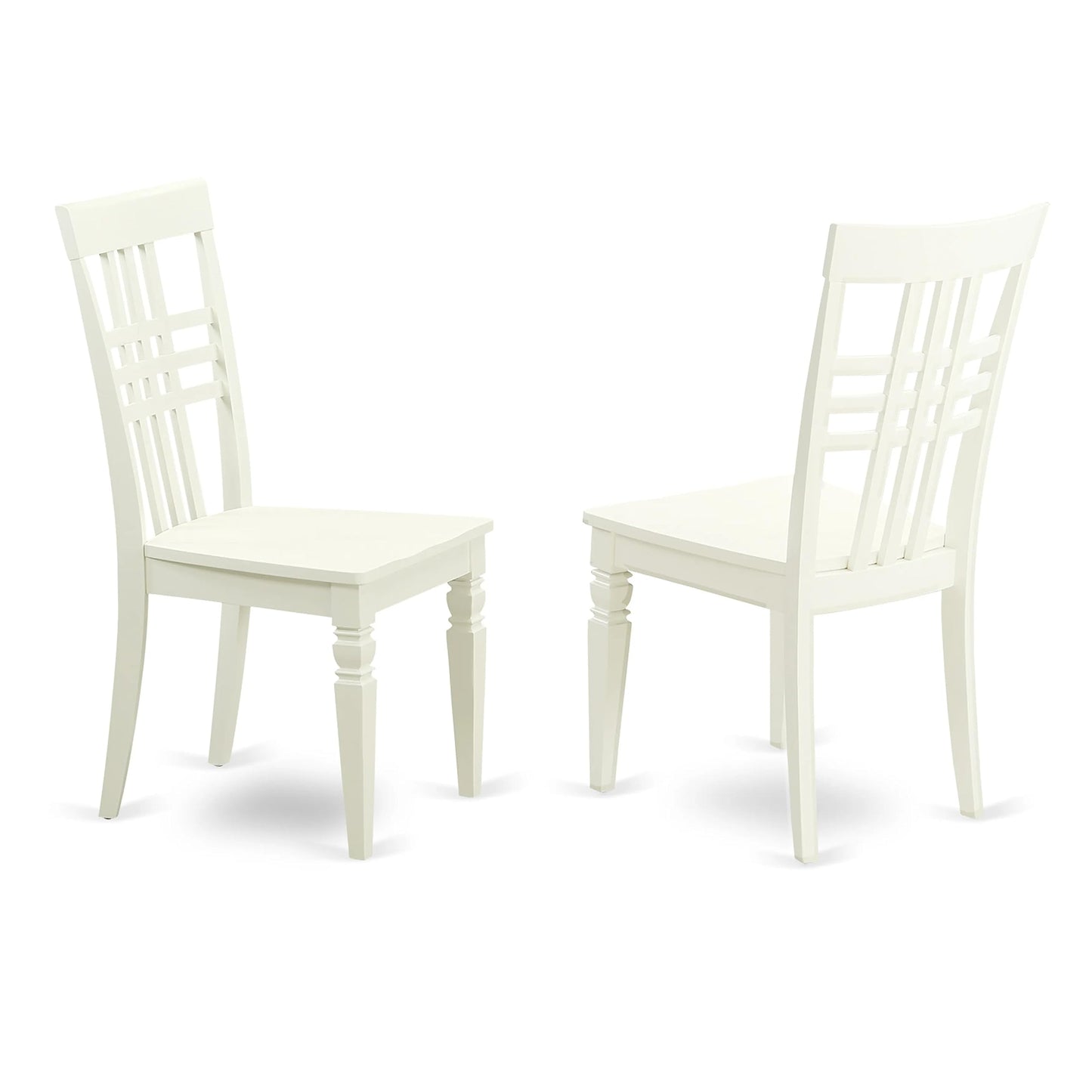 East West Furniture Logan Kitchen Dining Stylish Back Solid Wood Seat Chairs, Set of 2, Linen White - WoodArtSupply