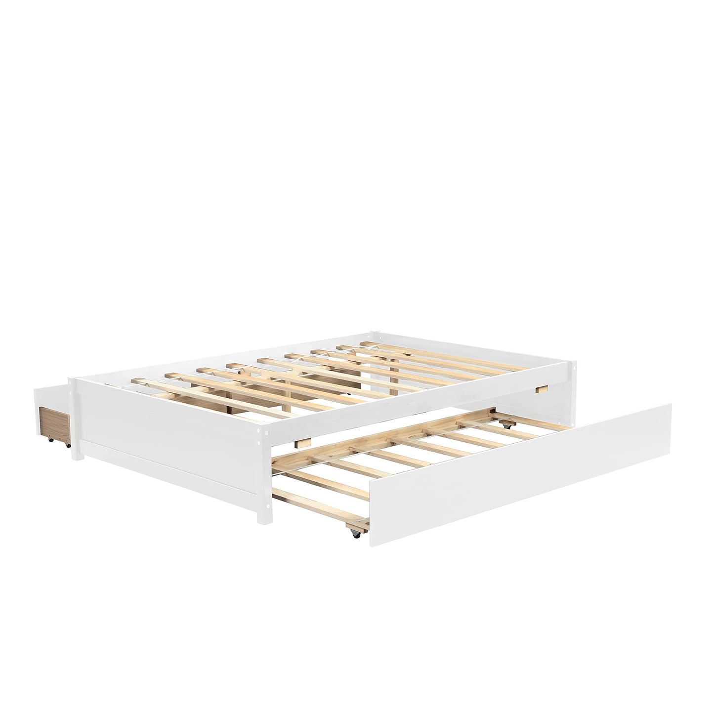 Bellemave White Full Size Bed Frame with Trundle and 2 Storage Drawers - WoodArtSupply