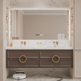 Genpai Bathroom Vanity with Sink Business - 60IN Double Sink Wall Mount Floating | LED Lighted & One-Touch Mirror, Modern Bathroom Vanity, 2 Faucet Genpai